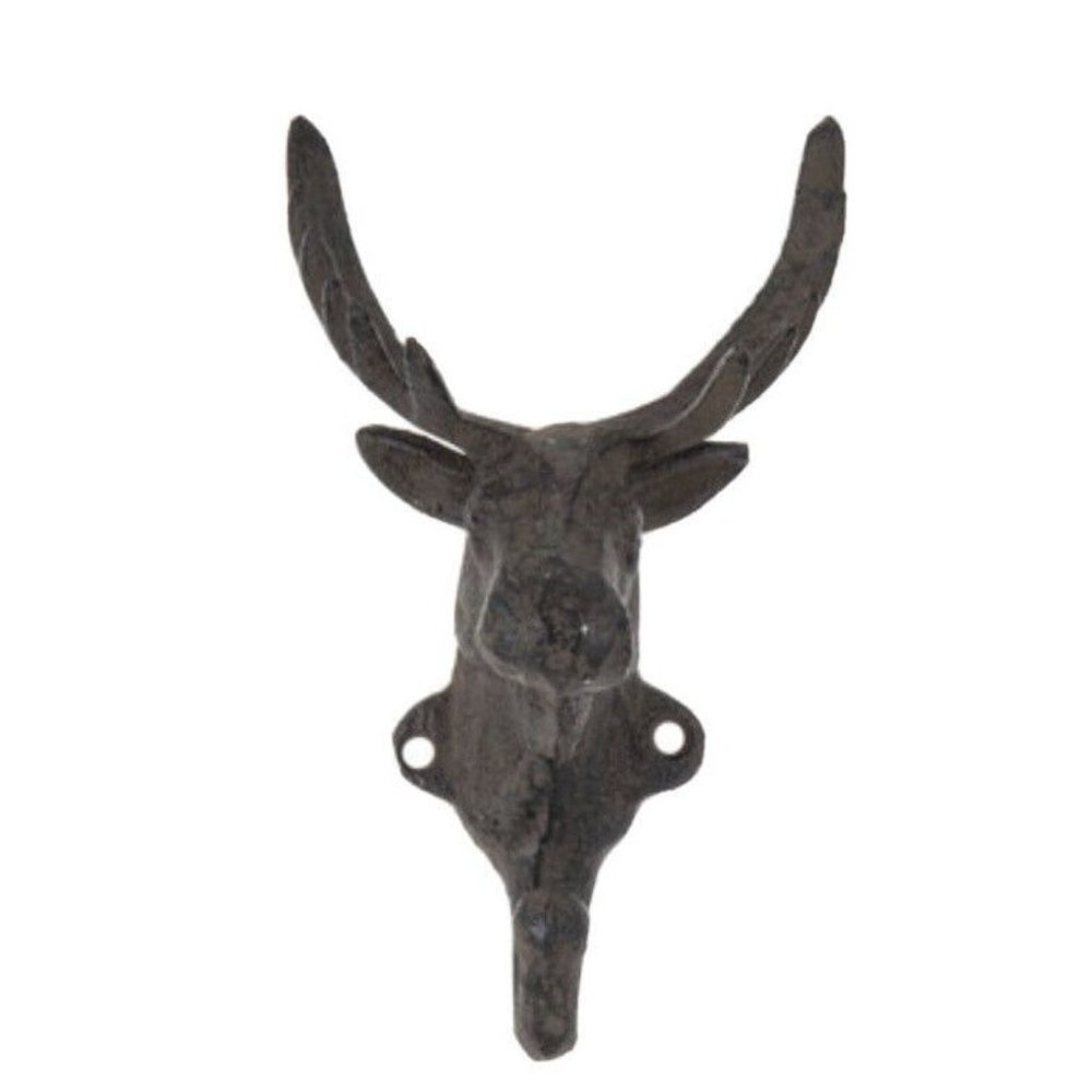 Deer Buck Elk Antlers Wall Coat Towel Hook Rack Cabin 6.5” Rustic Cast Iron
